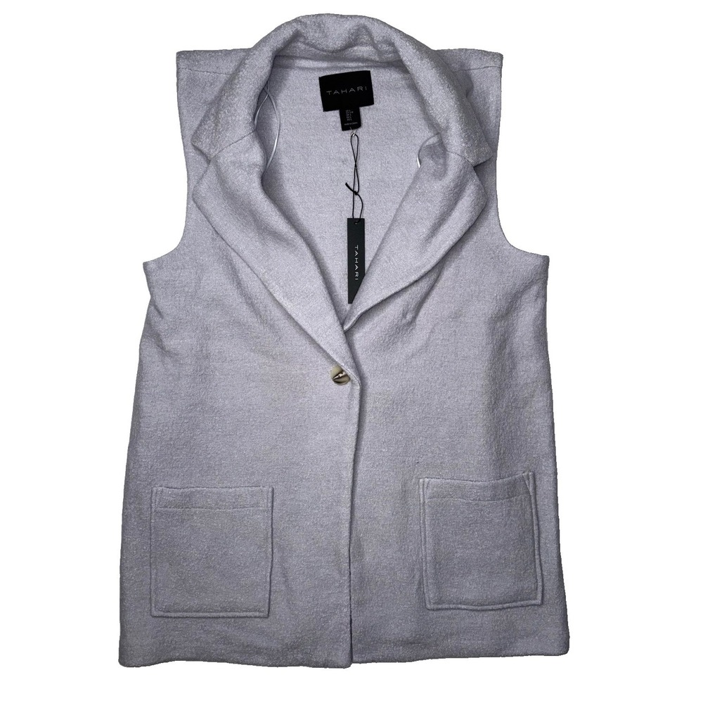 Tahari Vest Boiled Wool Blend Women Sz L Heather Gray Career Quiet Luxury Formal